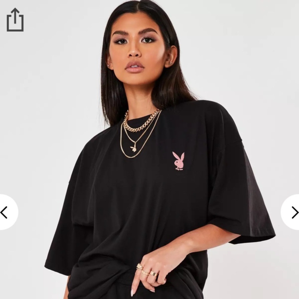 Missguided Playboy black oversized tee with logo